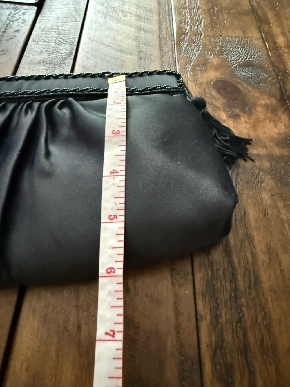 Classic Black Satin Tassel Clutch Zipper Bag Party Retro - Picture 5 of 5